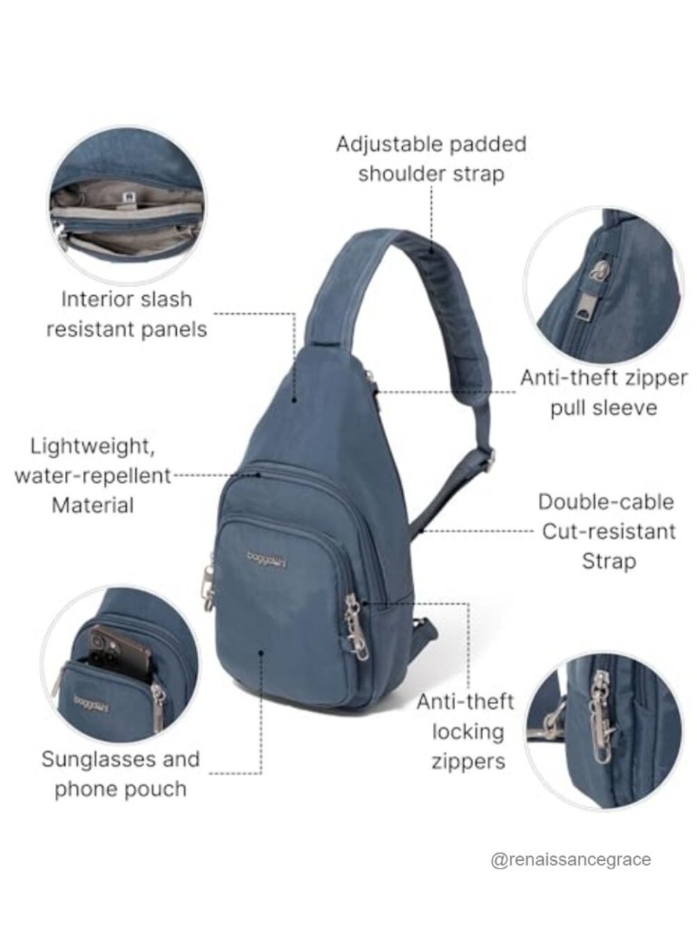 Baggallini Securtex Anti-Theft Daytripper Sling Crossbody Travel Bag - Picture 3 of 6